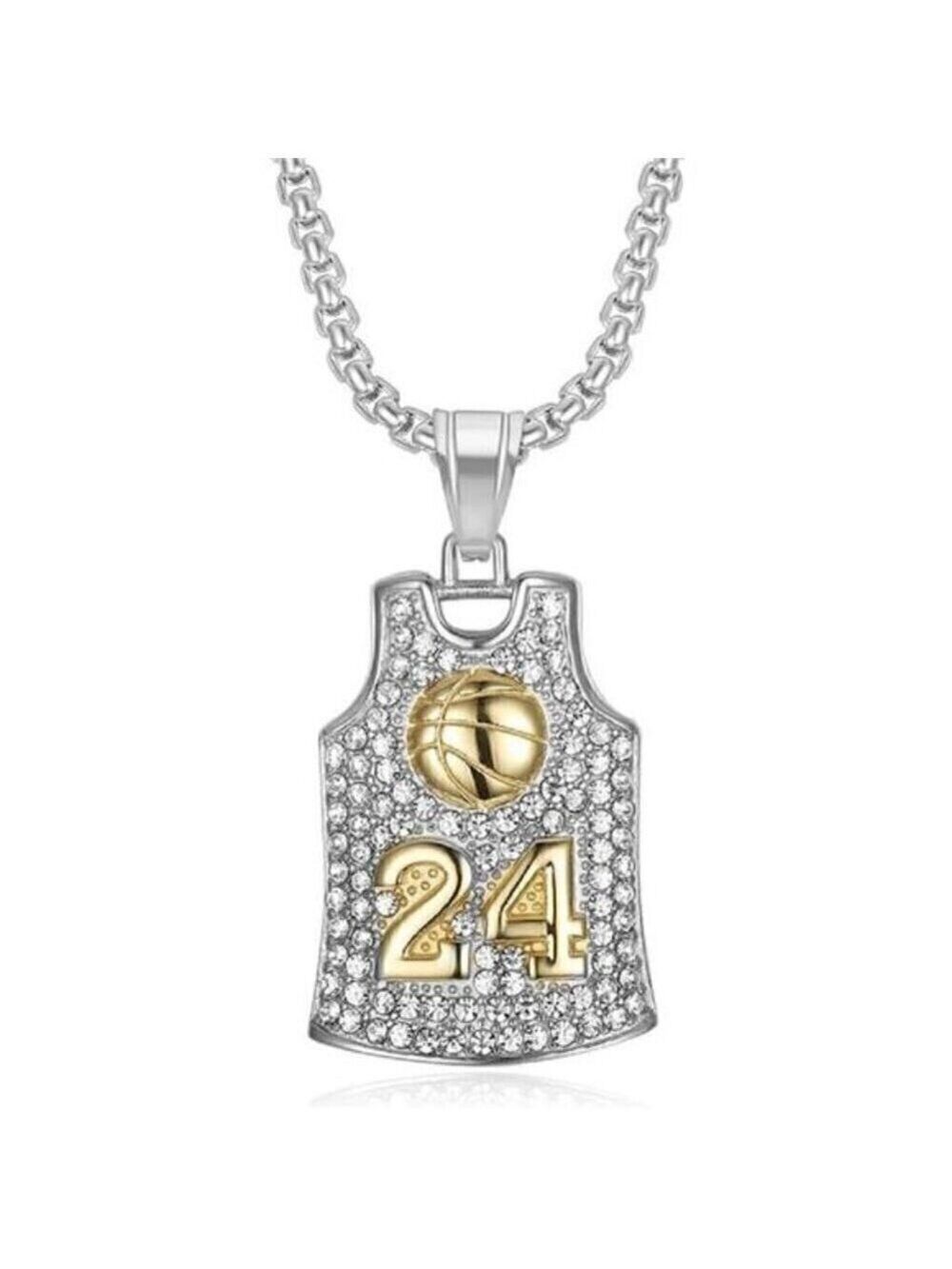 Kobe Bryant Number 24 Basketball Necklace Basketball Jersey Necklace NEW Silver